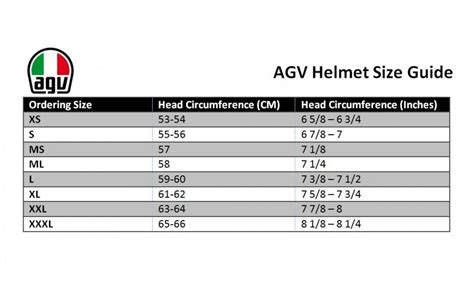 agv helmet size chart.